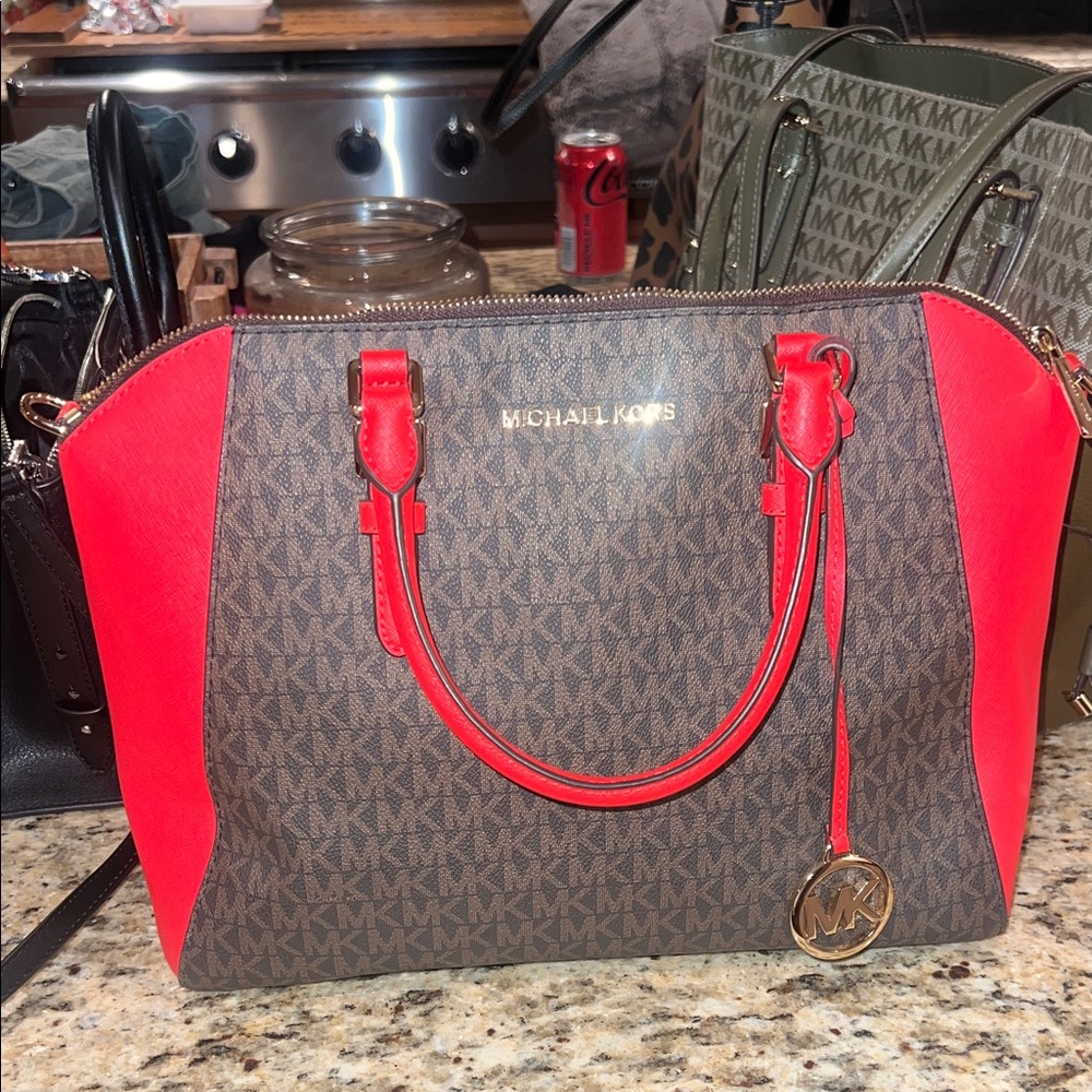 Michael Kors Red and Brown Satchel